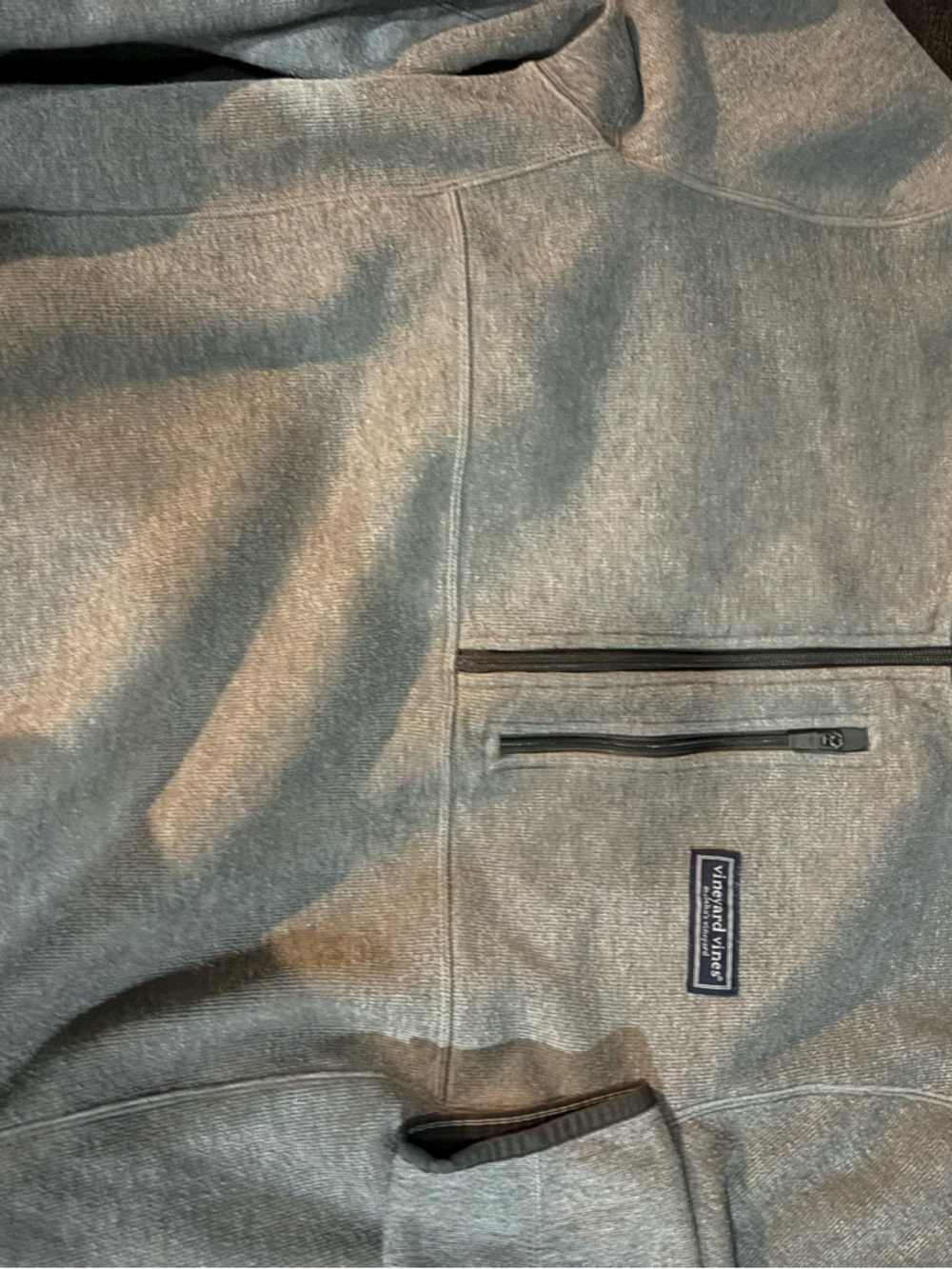 Vineyard Vines Gray Fleece Zip Pullover with Chest Patch
